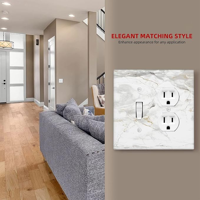 White Marbling Golden Stream Lines Print Wallplates 1 Toggle 1 Duplex Switch Plate Electrical GFCI Faceplate Decorative Light Switch Covers for Bathroom Kitchen Decor