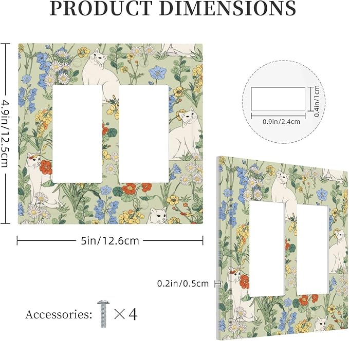Decorative Outlet Covers Vintage Floral Cute Cat Colorful Flowers 2 Gang Double Gfci Rocker Electrical Wall Panels Light Switch Cover Plate For Bed Room Living Room Decor