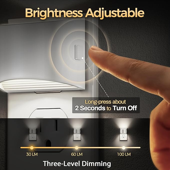 DORESshop LED Night Light[4 Pack], Night Lights Plug into Wall, 3 Level Brightness Adjustable Plug in Night Light, Dusk to Dawn Sensor Nightlights for Adults,Bedroom,Bathroom,Hallway, 5000K