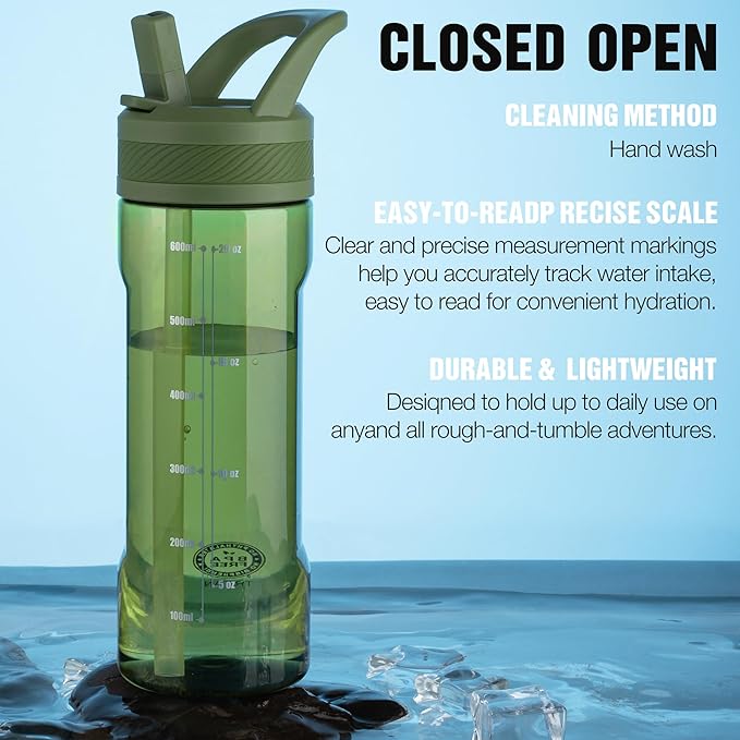 OLDLEY 20 kids Water Bottle with Straw,Tritan BPA-Free,Leak-Proof Design for Travel, Home, School, (Army Green)