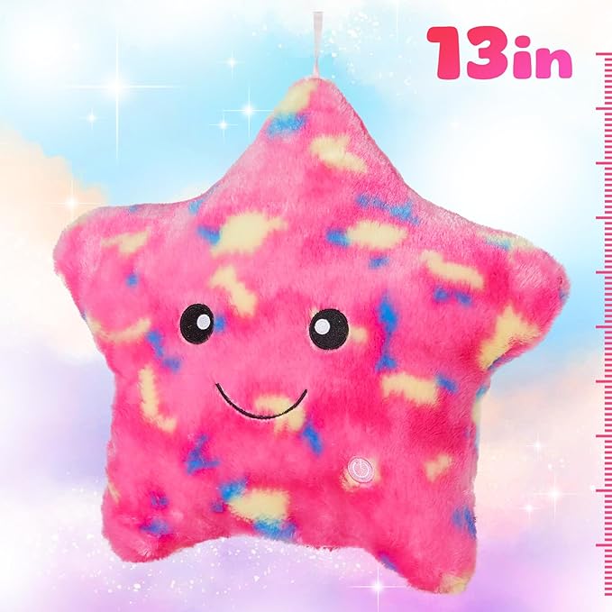 WEWILL 13'' Pink Light up Twinkle Star Glowing LED Night Light Plush Toy Stuffed Animal Birthday Christmas Holiday Valentines Gifts for Toddlers Girls