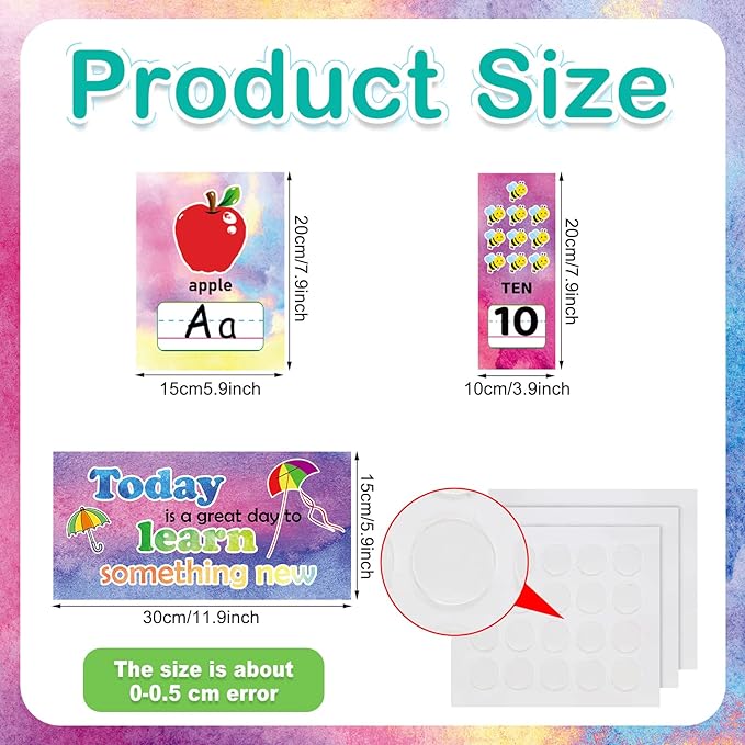 58 Pieces Educational Preschool Cards Kids Early Learning Poster Alphabet Number Colors and Shapes Bulletin Board Decoration Kindergarten Classroom Learning Card with Glue Point Dot (Watercolor Style)