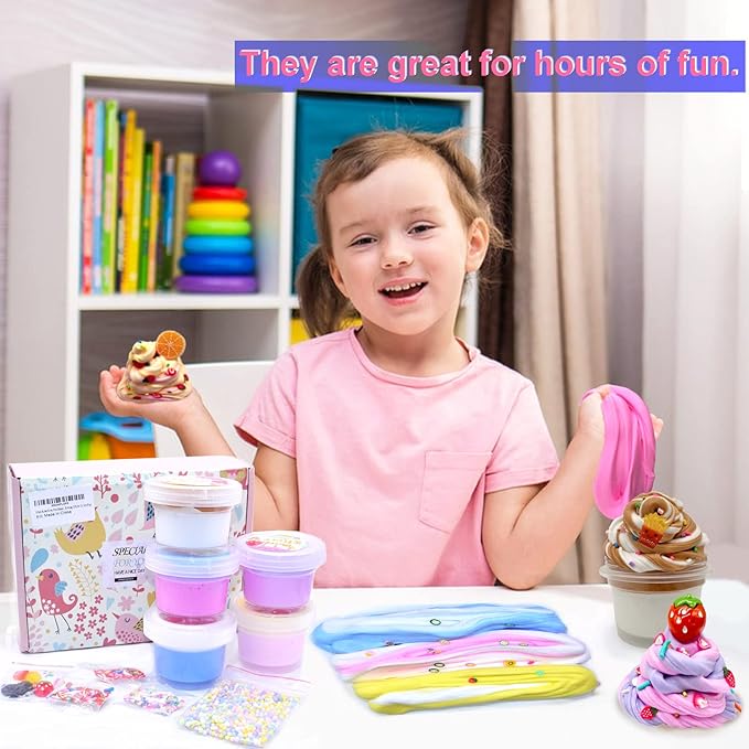5 Pack Butter Slime,Pink Strawberry, Blue Ice Cream,Two-Toned Colorful Slime,Super Soft and Non-Sticky,Birthday Gifts for Kids,Party Favor for Girls & Boys.