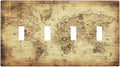 Old World Ocean Map 4 Gang Device Light Switch Cover Decorative Quad Toggle Wall Plate Decorative Electrical Faceplate for Home Bedroom Art Decorate