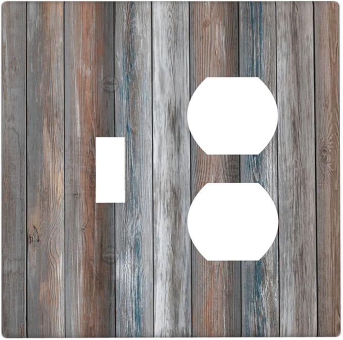 Decorative Outlet Covers Vintage Blue Grey Brown Wood Plank 2 Gang Wall Plate Single Toggle Duplex Light Switch Cover Switch Plate Covers Faceplate for Farmhouse Bedroom Decor