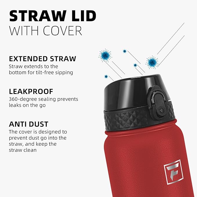 Fanhaw 20 oz Insulated Stainless Steel Water Bottle with Straw Lid, Leakproof & Anti-Dust Sports Bottle for Kids, Women & Men (Red)