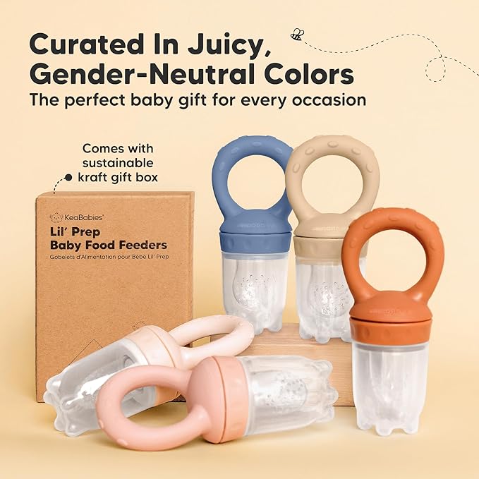 KeaBabies Baby Fruit Feeder 2pk - Silicone Baby Food Feeder for Babies 6-12 Months, Breast Milk Popsicle Teether, Weaning, Pacifier, Freeze Frozen Solid Food, Infant Feeding Essential (Maritime)