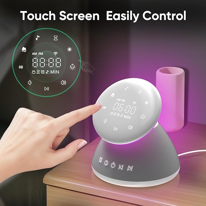 White Noise Sound Machine for Sleeping, 50 Non-Looping Soothing Sounds, 7 Color Night Light with Adjustable Brightness, Timer & Alarm Clock, Touch Screen Control for Baby, Kids, Adults, Home&Travel