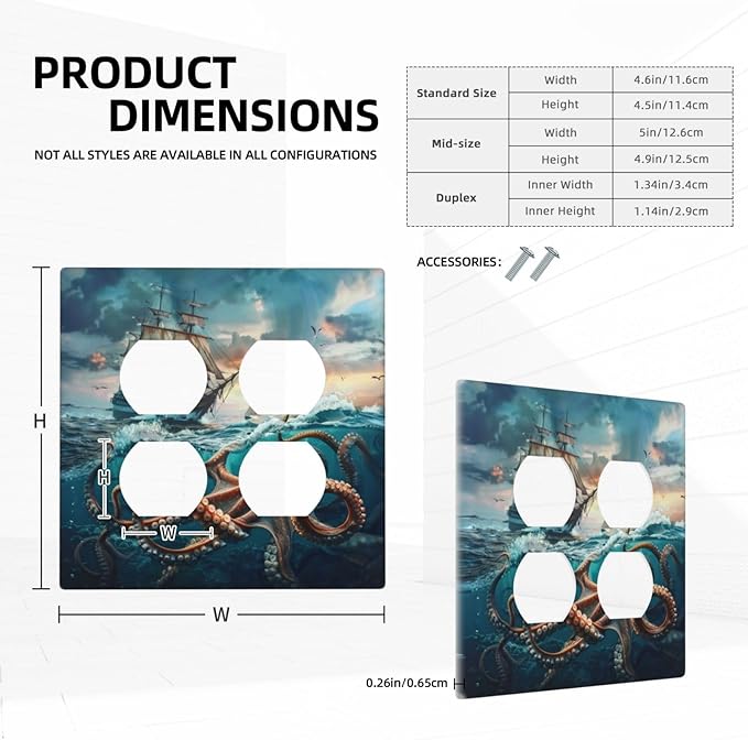 Decorative Outlet Covers Sailboat Ship Octopus Ocean Sea Waves 2 Gang Decorative Switch Plate Double Duplex Wall Plates Switch Plates and Outlet Covers for Bathroom Bedroom Decor