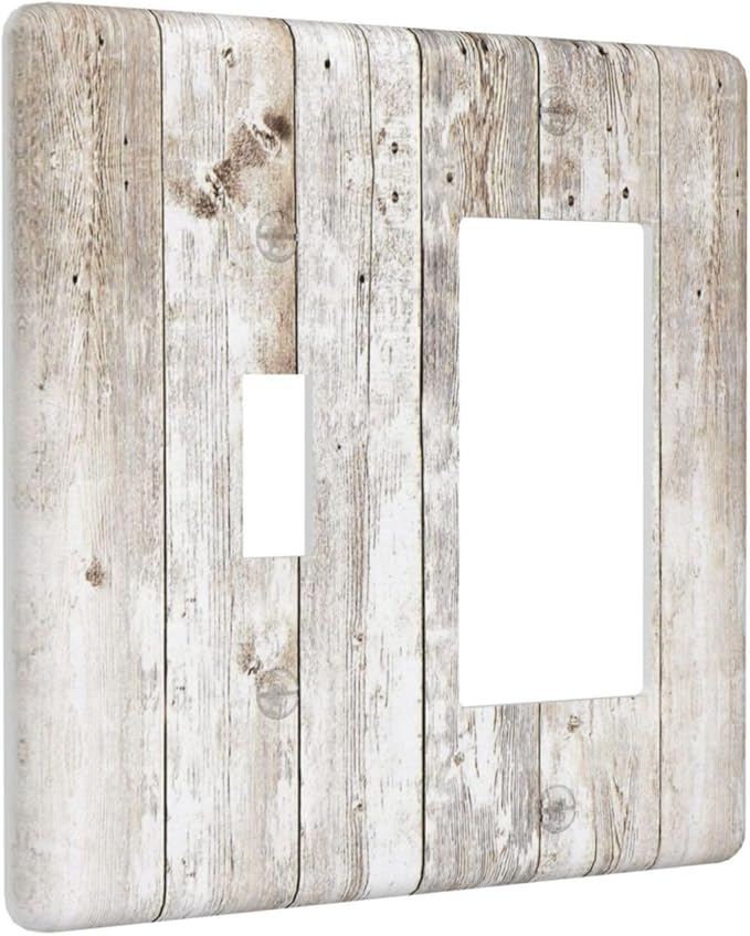 Vintage Light Wood Retro Rustic White Gray Oak Print Outlet Covers 1 Toggle 1 Rocker Combination Decorative Wall Plate Electrical Switch Plates Light Switch Cover Plate for Farmhouse Home Decor