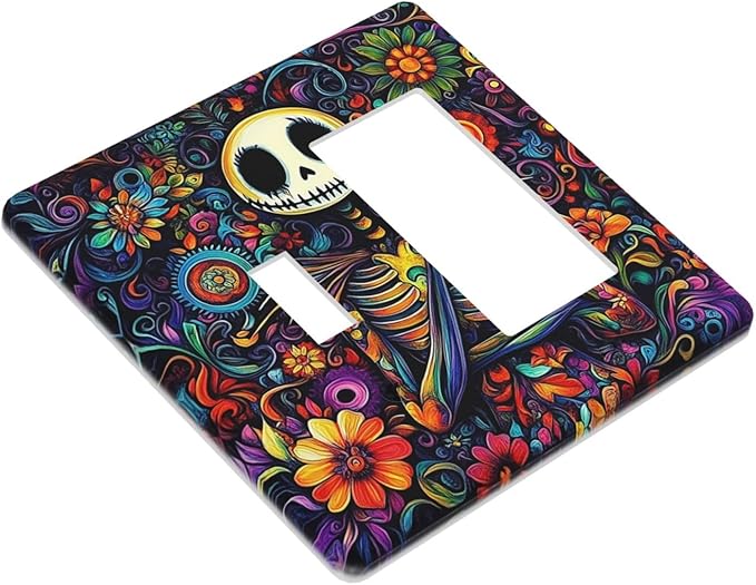 Outlet Covers Colorful Flowers Abstract Skull 1 Toggle 1 Rocker Combination Decorative Wall Plate Electrical Switch Plates Light Switch Cover Plate For Home Living Room Decor