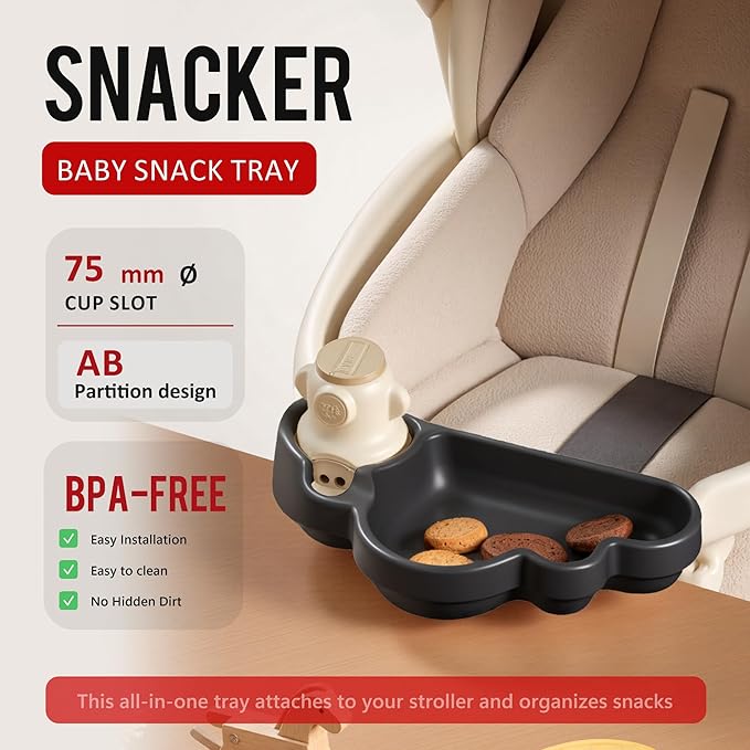 Li & Zhao Universal Stroller Snack Tray Attachment - Universal Snack for Cloud Cup Holder Stroller Tray Attachment Plastic Accessories for Baby,Toddler(Black)