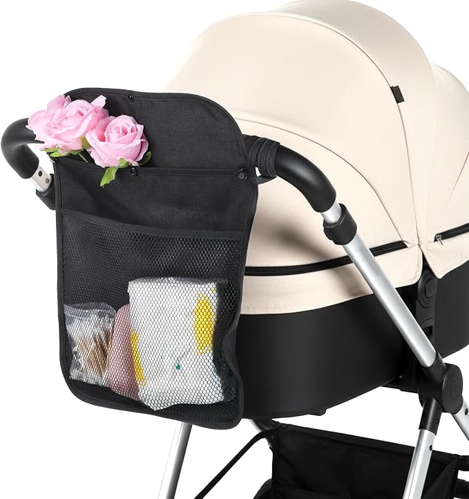 Larrel Universal Stroller Organizer, Stroller Mesh Cargo Net with Non-Slip Adjustable Strap, Diaper Caddy Organizer for Most Brands of Strollers (Black)