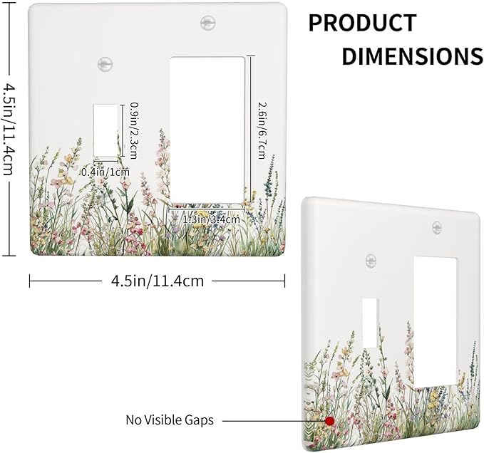 Outlet Covers Boho Wildflower Green Leaves Rustic Floral Botanical 1 Toggle 1 Rocker Combination Decorative Wall Plate Light Switch Cover Plate Electrical Switch Plates for Bedroom Decor
