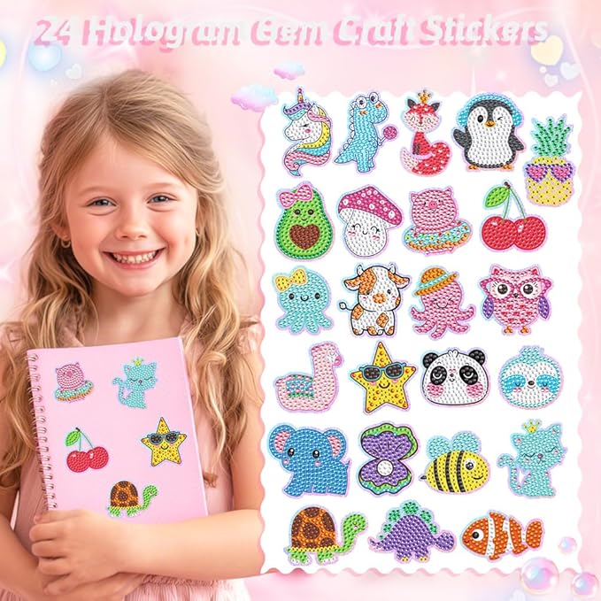 EAPHANT Diamond Art Kits for Kids, Gem Keychains and Stickers Painting Gifts for Girls Ages 4-8 8-12, Arts and Crafts Toys for Kids with 29 Designs