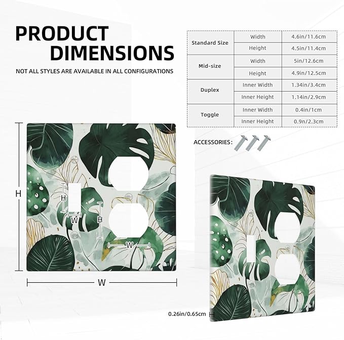 Boho Tropical Green Leaf Watercolor Banana Leaves Wallplates 1 Toggle 1 Duplex Switch Plate Electrical Gfci Faceplate Decorative Light Switch Covers For Bed Room Living Room Decor
