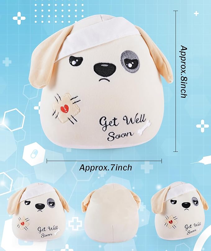 Get Well Soon Dog Plush - Dog Stuffed Animals Apricot Plushie Toys with Injury Bandage, Kids' Pillow Cushion, Gifts for Patient Girls Boys，9 Inch