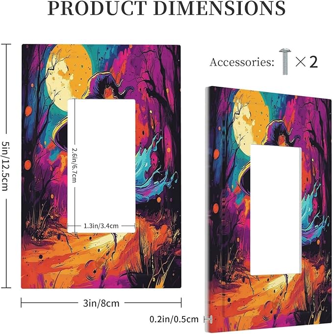 Decorative Outlet Covers Ghost Colorful Forest Moon Dead Tree 1 Gang Single Rocker Light Switch Cover Plate Wall Plates Gfci Faceplate For Nursery Kids Room Decor