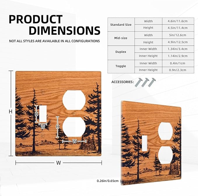 Pine Forest Natural Scenery Silhouette Wood Grain Wallplates 1 Toggle 1 Duplex Switch Plate Electrical GFCI Faceplate Decorative Light Switch Covers for Farmhouse Home Decor
