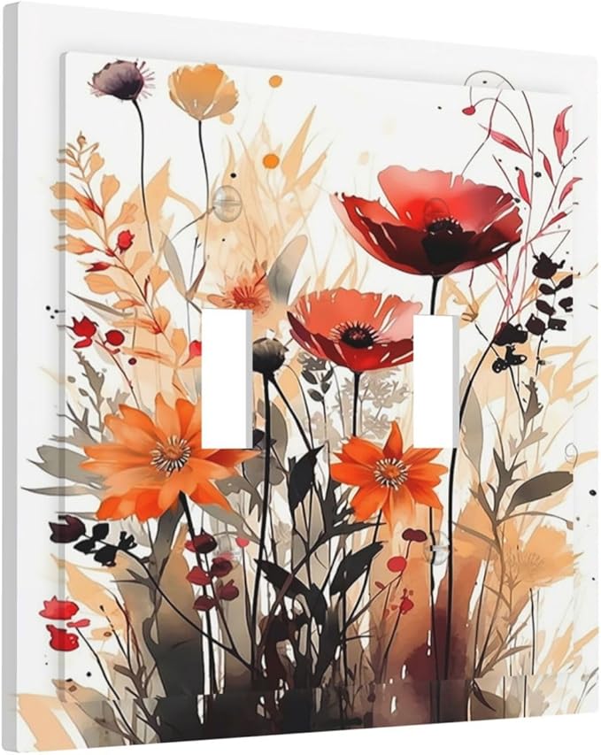 Decorative Switch Plates Country Watercolor Flowers Art Wildflower 2 Gang Double Toggle Wall Plate Outlet Light Switch Cover Electrical Faceplate for Bedroom Cabin Decor