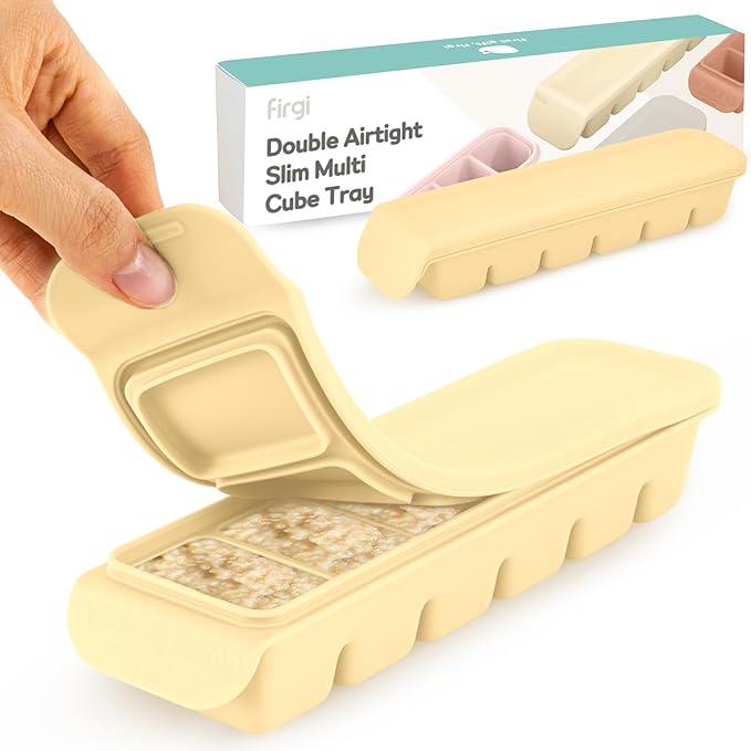 Silicone Ice Cube Freezer Tray with Lid, 100% Food-Grade Platinum Silicone,Leak Resistance & Dishwasher Safe for Baby Food Prep,Breast Milk,Purees - Korean Made (Beige 2-Pack 1 oz/6 Sections)