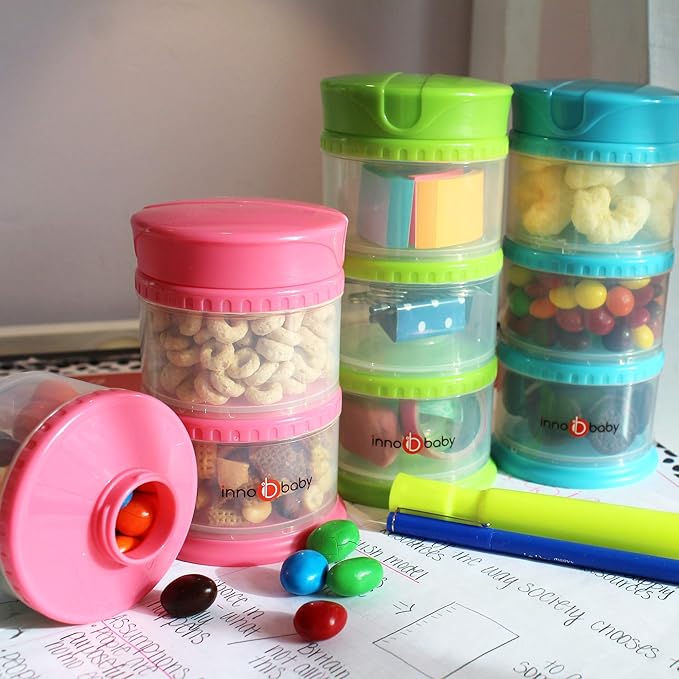 Innobaby Packin' Smart Stackable and Portable Storage System for Formula, Liquid, Baby Snacks and More. 3 Stackable Cups in Lime. BPA Free, 12 Ounce