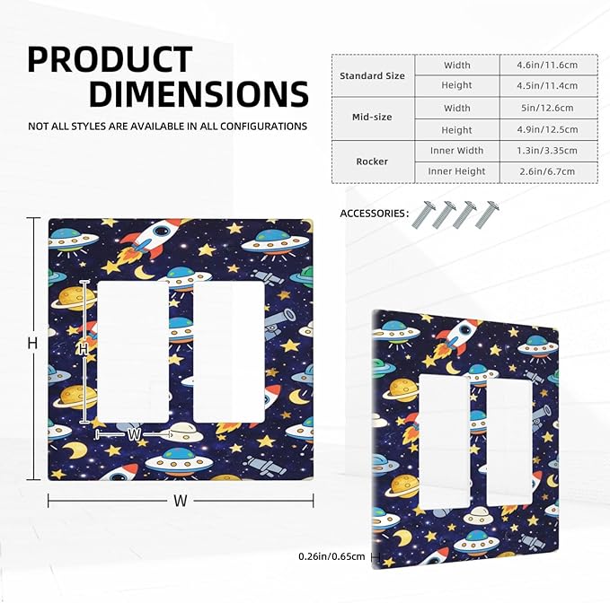 Decorative Outlet Covers Blue Space-themed Rocket Spaceship 2 Gang Light Switch Cover Plate Double Rocker Wall Plates for Electrical Outlets Switch Plate Covers for Children's Room Decor