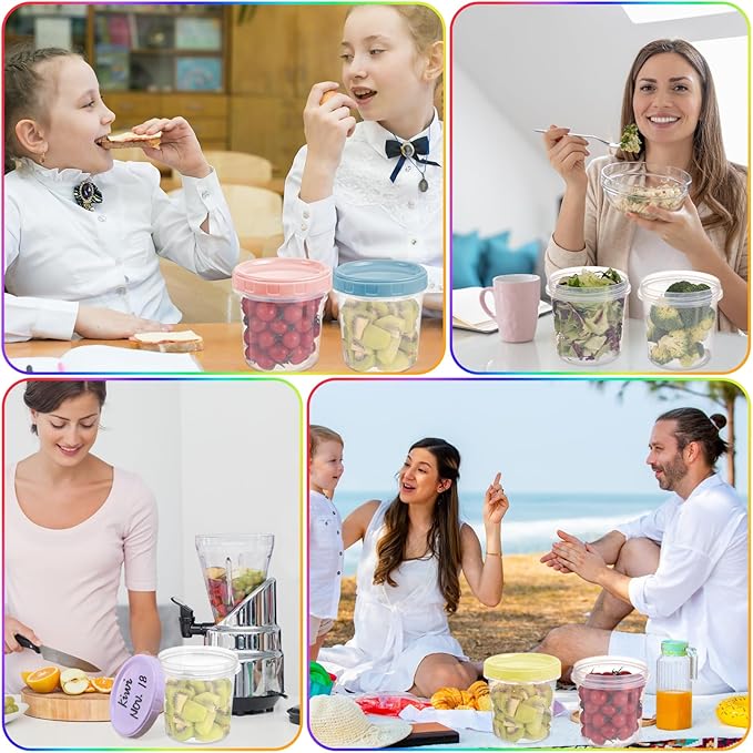 Yomarket 6pcs 32 oz Plastic Containers with Screw Top Lids, Reusable Clear Food Storage Containers with Pen and Brush, Leakproof Freezer Soup Containers, Microwave & Dishwasher Safe
