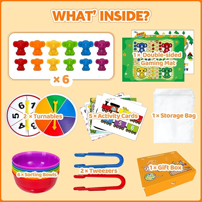 Pairez Toys Counting Toys for Kids, Animal Koala Counters w/Activity Cards for Playing Snakes and Ladders, Ludo Board Games, Math Learning Manipulatives, Early Development Toys for Preschool Toddlers