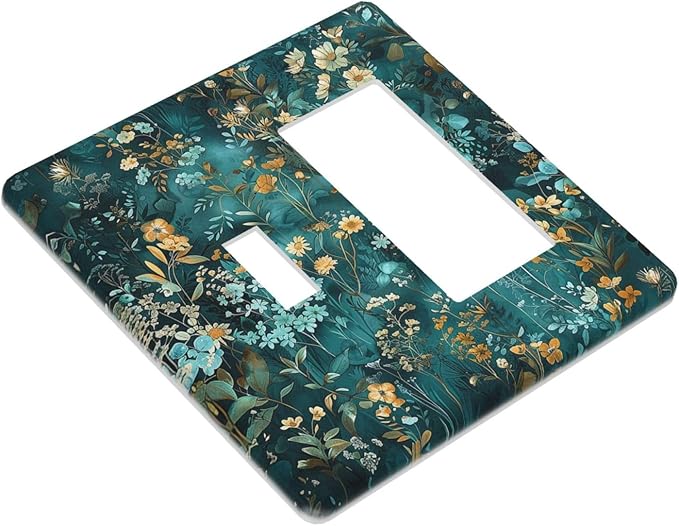 Outlet Covers Green Leaf Floral Boho Golden Flower Plant 1 Toggle 1 Rocker Combination Decorative Wall Plate Electrical Switch Plates Light Switch Cover Plate For Bed Room Cabin Decor