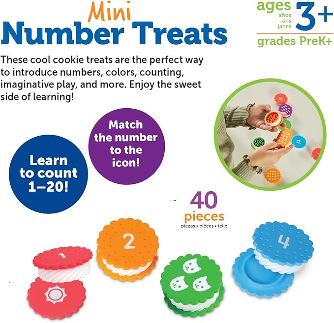 Learning Resources Mini Number Treats, Number Recognition, Counting Skills, Cookies Toys, Montessori Fine Motor Skills, Math Manipulatives, Gifts for Boys and Girls