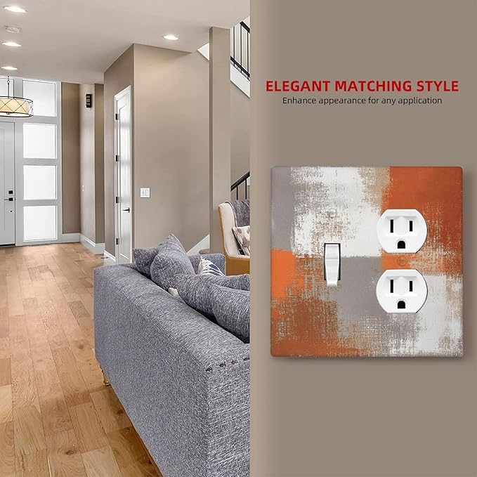Orange Grey Abstract Art Oil Painting Wallplates 1 Toggle 1 Duplex Switch Plate Electrical Gfci Faceplate Decorative Light Switch Covers For Home Farmhouse Decor