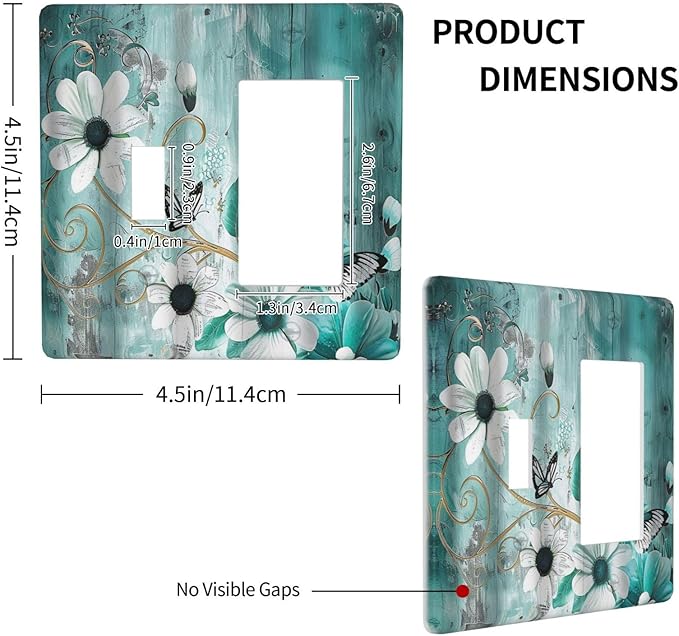 Decorative Outlet Covers Turquoise Flowers and Butterflies Rustic Teal White Floral 2 Gang 1 Gang Wall Plate Single Toggle Rocker Device Combination Light Switch Cover Plate Switch Plate Cover