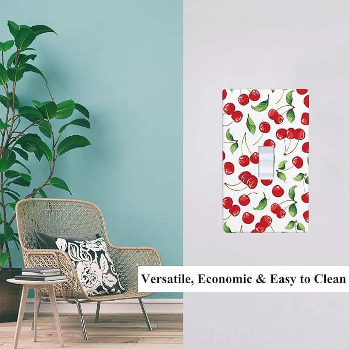 Cherry Fruits 1 Gang Light Switch Cover Red Cherry with Green Leaves Single Toggle Wall Plate Electrical Switchplate Decorative Faceplate for Home & Office 4.5 x 2.76 Inch