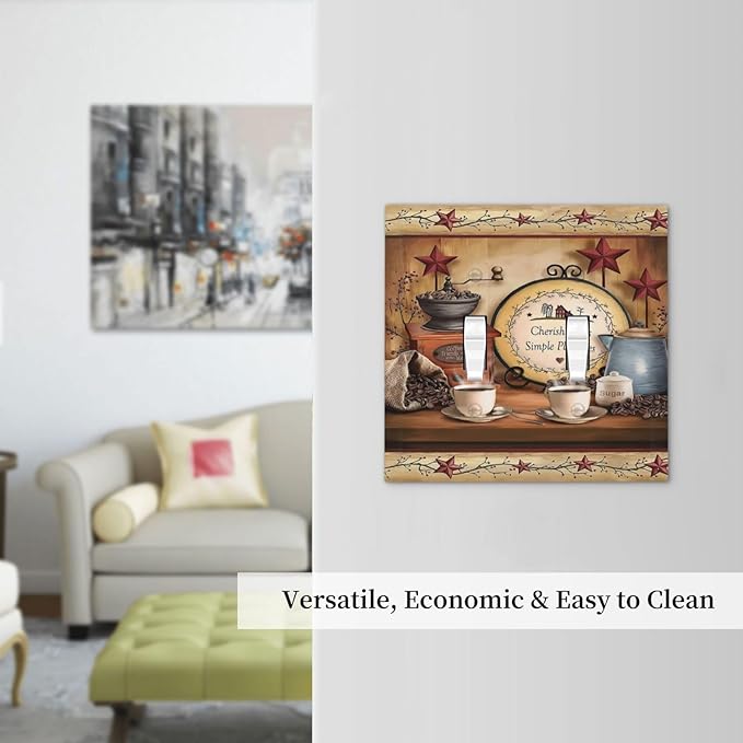 Kitchen Cafe Texas Star Coffee Beans Cup Bar Double Toggle Wall Plate Decorative 2-Gang Light Switch Cover Clock Restaurant Country Cottage Hotel Life Electrical Receptacle Outlet Face Plate Cover