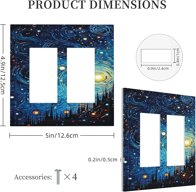 Decorative Outlet Covers Abstract Starry Night Style 2 Gang Double Rocker Light Switch Cover Plate Electrical Switch Plate Cover Decorate GFCI Wall Plate for Home living Room Decor