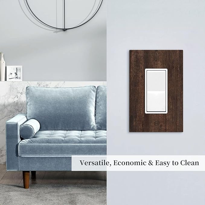 Decorative Light Switch Cover Plate with Rustic Dark Wood Grain & Vintage Style Design 1 Gang Rocker Outlet Covers Single Decora Gfci Device Wall Plate for Kitchen/Living Room