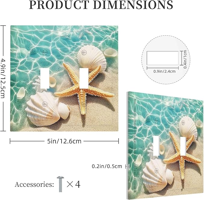 Decorative Switch Plates Sea Shells And Star Fish In Ocean Beach 2 Gang Double Toggle Outlet Light Switch Cover Wall Plate Electrical Faceplate For Bathroom Home Decor