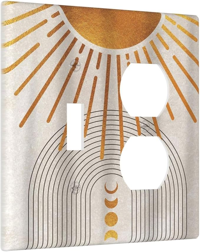 Decorative Outlet Covers Mid Century Gold Sun Abstract Arch Boho Moon 2 Gang Wall Plate Cover Single Toggle Duplex Combo Two Switch Light Switch Cover Plate Jumbo Dual GFCI Face Plate
