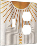 Decorative Outlet Covers Mid Century Gold Sun Abstract Arch Boho Moon 2 Gang Wall Plate Cover Single Toggle Duplex Combo Two Switch Light Switch Cover Plate Jumbo Dual GFCI Face Plate