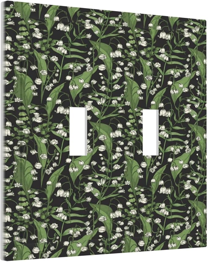 Boho Floral Green Leaves White Flowers Decorative Switch Plates 2 Gang Double Toggle Outlet Light Switch Cover Wall Plate Electrical Faceplate for Farmhouse Bed Room Decor