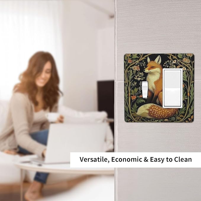 Fox Morris Plants Flowers Vine Colorful Floral Outlet Covers 1 Toggle 1 Rocker Combination Decorative Wall Plate Electrical Switch Plates Light Switch Cover Plate For Bed Room Living Room Decor
