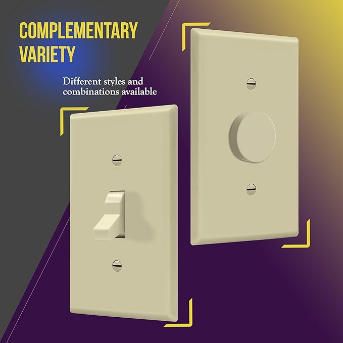 ENERLITES Toggle Light Switch Wall Plate, Gloss Finish, Midway Size 1-Gang 4.88" x 3.11", Unbreakable Polycarbonate Thermoplastic, UL Listed, 8811M-I, Ivory