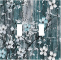 Rustic Blue Watercolor Flower Wooden Background Decorative Switch Plates 2 Gang Double Toggle Outlet Light Switch Cover Wall Plate Electrical Faceplate for Bedroom Living Room Decor