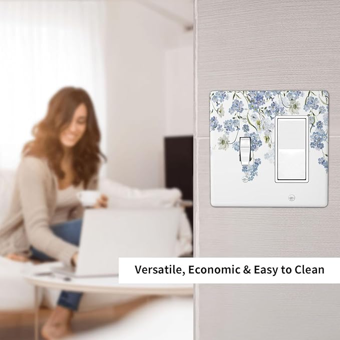 Hydrangea Blue Flowers Watercolor Floral Outlet Covers 1 Toggle 1 Rocker Combination Decorative Wall Plate Electrical Switch Plates Light Switch Cover Plate for Bed Room Living Room Decor