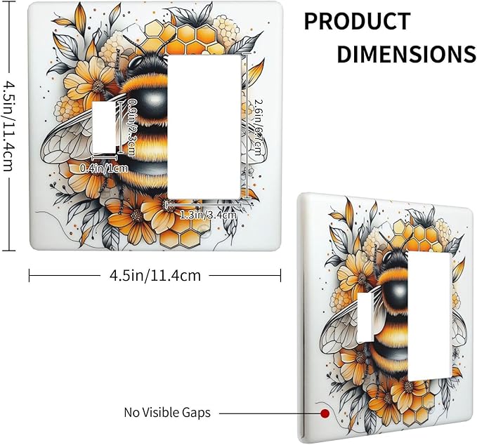 Outlet Covers Bee Honeycomb Flowers Plant Leaves 1 Toggle 1 Rocker Combination Decorative Wall Plate Electrical Switch Plates Light Switch Cover Plate For Nursery Kids Room Decor