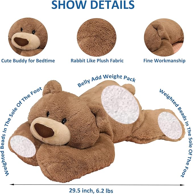 Weighted Stuffed Animals, 29.5" 6.2lbs Weighted Bear Stuffed Animal Toy Cute Brown Bear Plush Pillow Weighted Plush Animals Toy