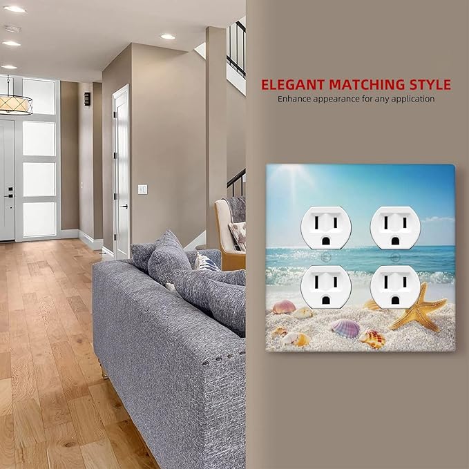 Outlet Covers Summer Beach Colorful Seashell Starfish 2 Gang Double Duplex Decorative Light Switch Covers Electrical Wallplates Socket Faceplate For Kids Room Nursery Decor