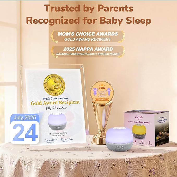 2025 Mom's Choice Awards | Sound Machine Baby White Noise Machine with Sunrise Alarm Clock & App Control – 360° RGB Night Light, Sleep Soother for Adults & Kids, Newborn Essentials Shower Gift