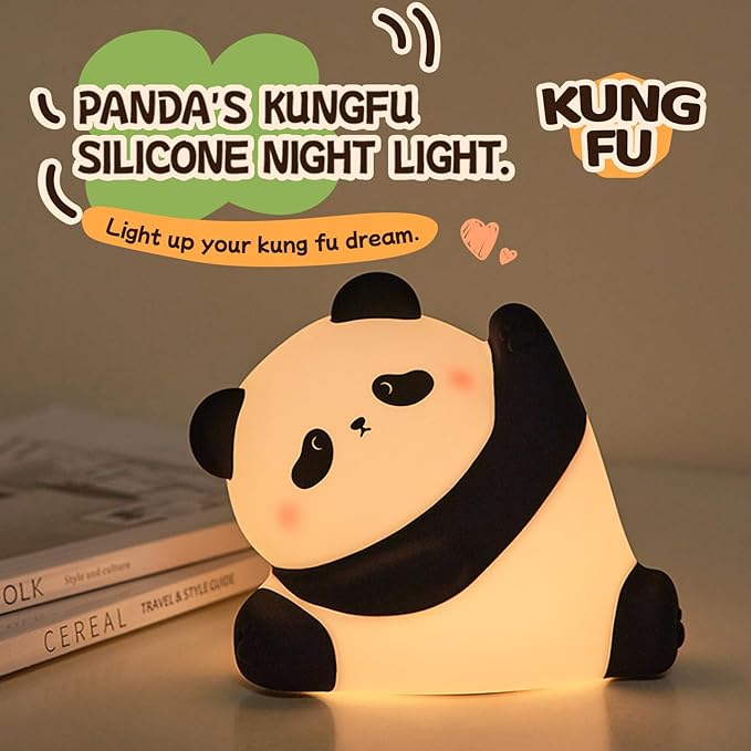 Panda Night Light for Kids, Cute LED Squishy Nursery Night Light 3 Level Dimmable Lamp, Silicone Animal Nightlight USB Charging Port Bedside Table Lamp for Toddler Baby Kids Funny Gifts Bedroom Decor